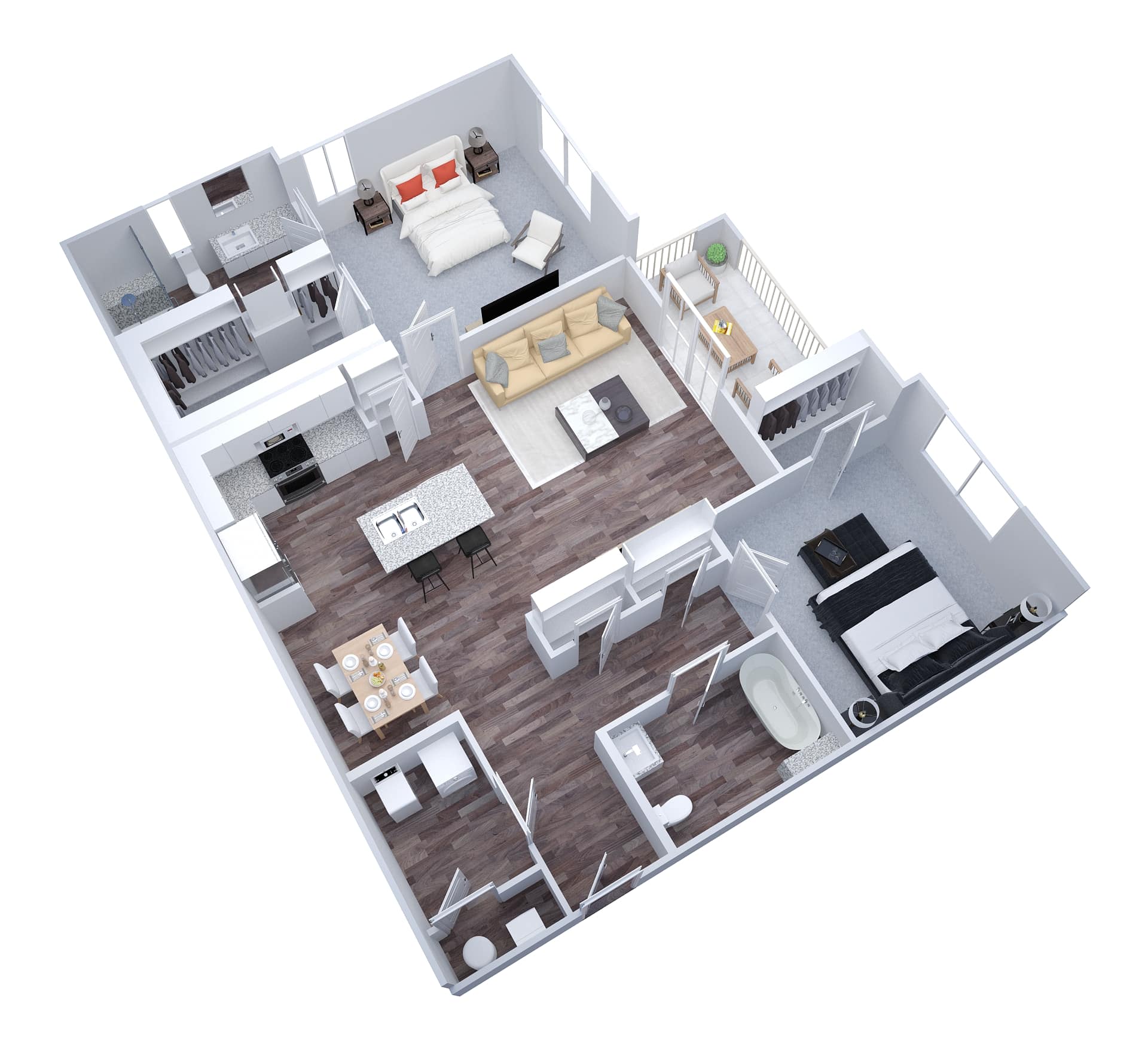 2 Bedroom Apartment's 3D Floor Plan