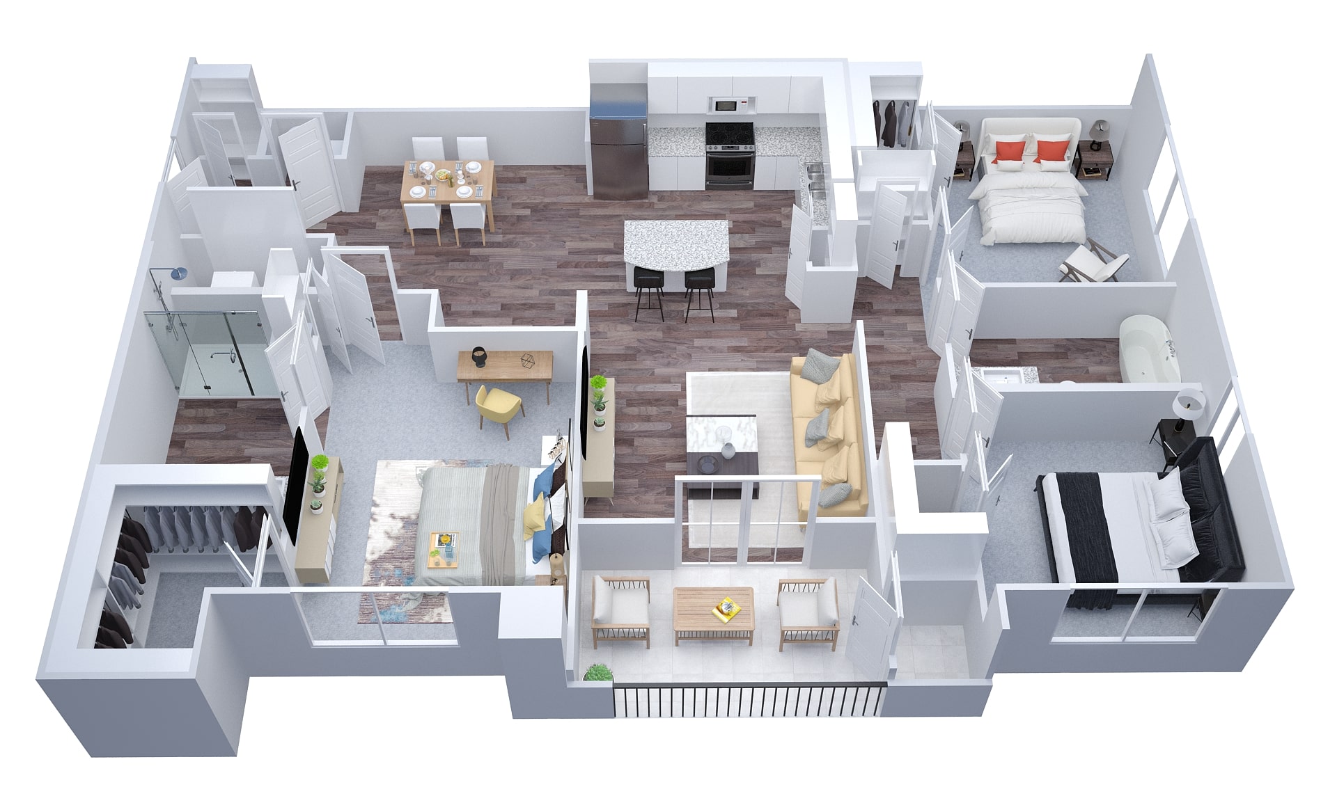 3 Bedroom Apartment's 3D Floor Plan
